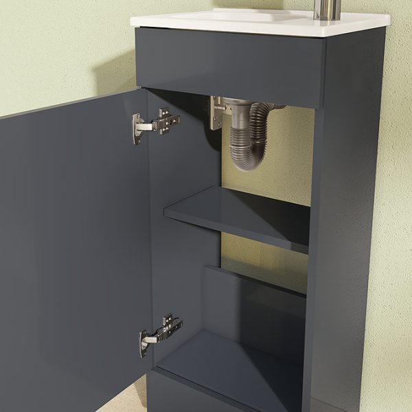 VitrA Evi Gloss Anthracite 400mm Compact Floor Standing 1 Door Vanity Unit - Image 3