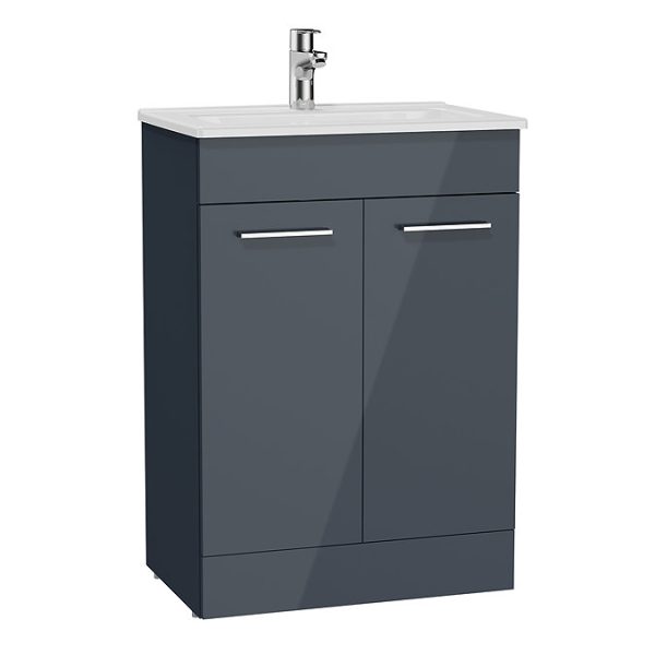 VitrA Evi Gloss Anthracite 600mm Floor Standing 2 Door Vanity Unit - Image 2