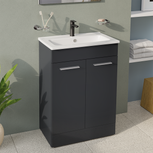 VitrA Evi Gloss Anthracite 600mm Floor Standing 2 Door Vanity Unit