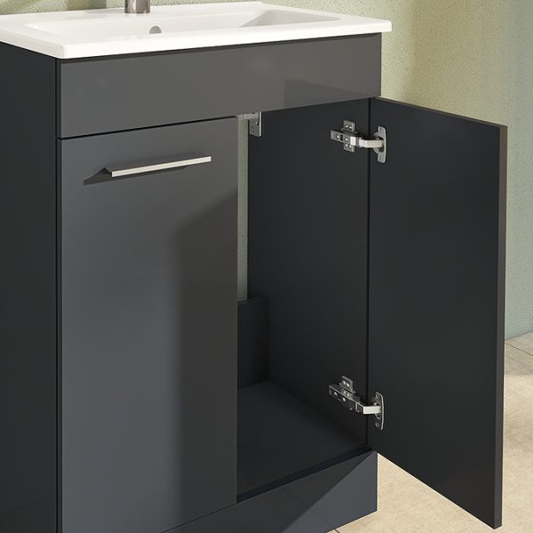 VitrA Evi Gloss Anthracite 600mm Floor Standing 2 Door Vanity Unit - Image 3