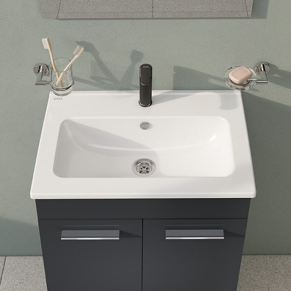 VitrA Evi Gloss Anthracite 600mm Floor Standing 2 Door Vanity Unit - Image 4