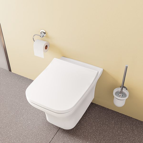 VitrA Evi Square Wall Hung Rimless Toilet with Soft Close Seat - Image 15