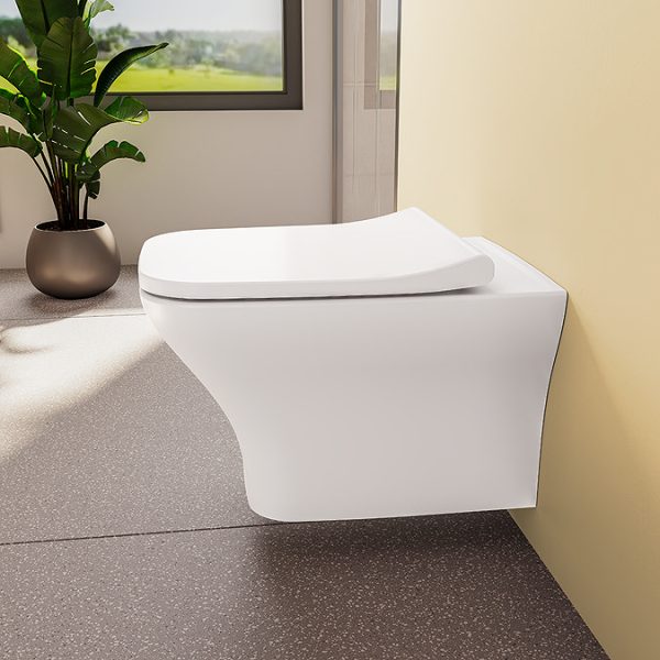 VitrA Evi Square Wall Hung Rimless Toilet with Soft Close Seat - Image 2