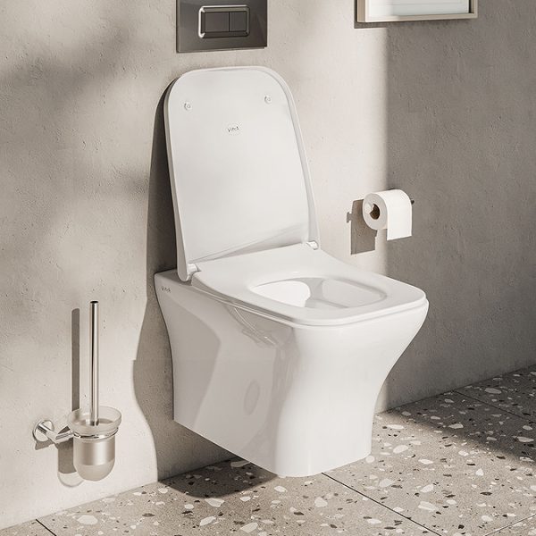 VitrA Evi Square Wall Hung Rimless Toilet with Soft Close Seat - Image 3