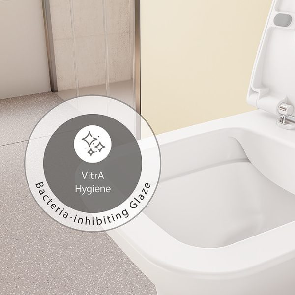 VitrA Evi Square Wall Hung Rimless Toilet with Soft Close Seat - Image 8