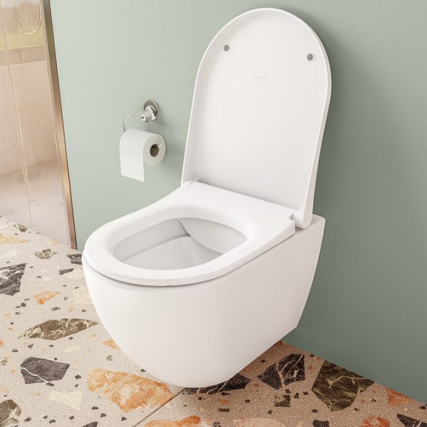 VitrA Evi Round Wall Hung Rimless Toilet with Soft Close Seat - Image 13