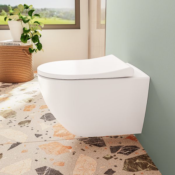 VitrA Evi Round Wall Hung Rimless Toilet with Soft Close Seat - Image 14