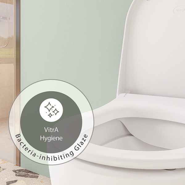 VitrA Evi Round Wall Hung Rimless Toilet with Soft Close Seat - Image 6