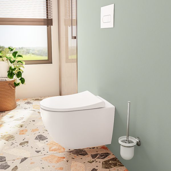 VitrA Evi Round Wall Hung Rimless Toilet with Soft Close Seat - Image 9
