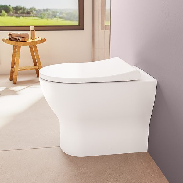 VitrA Evi Round Rimless Back to Wall Toilet with Soft Close Seat - Image 13