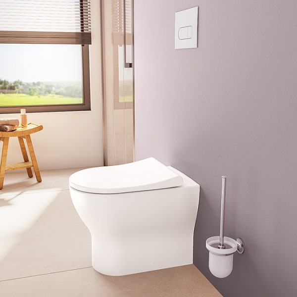 VitrA Evi Round Rimless Back to Wall Toilet with Soft Close Seat - Image 8