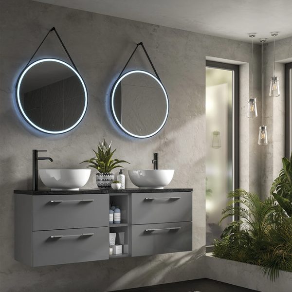 HIB Solstice Matt Black 80 Round LED Illuminated Mirror - Image 3