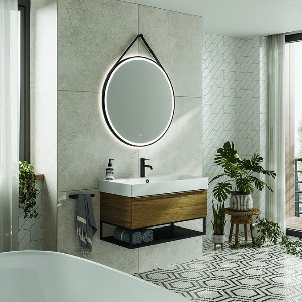 HIB Solstice Matt Black 80 Round LED Illuminated Mirror - Image 2