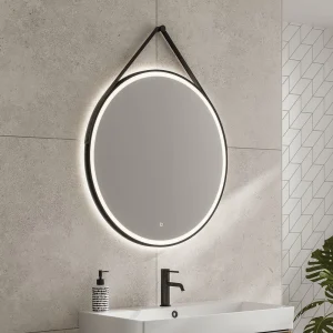 HIB Solstice Matt Black 80 Round LED Illuminated Mirror