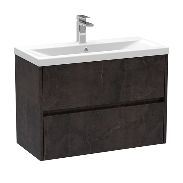 Venice Linea 800mm Metallic Slate Wall Hung 2 Drawer Vanity Unit