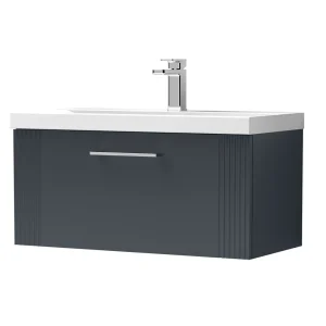 Roxbury Deco Fluted 800mm Anthracite Grey Vanity Unit   Wall Hung 1 Drawer Unit & Chrome Handle