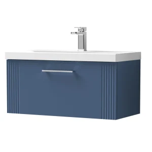Roxbury Deco Fluted 800mm Blue Vanity Unit   Wall Hung 1 Drawer Unit & Chrome Handle