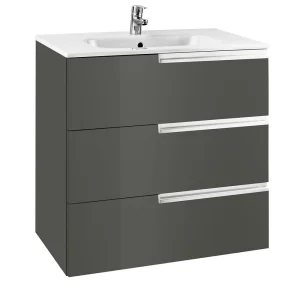 Roca Victoria N 600m 3 Drawer Wall Hung Vanity Unit   Gloss Anthracite Grey