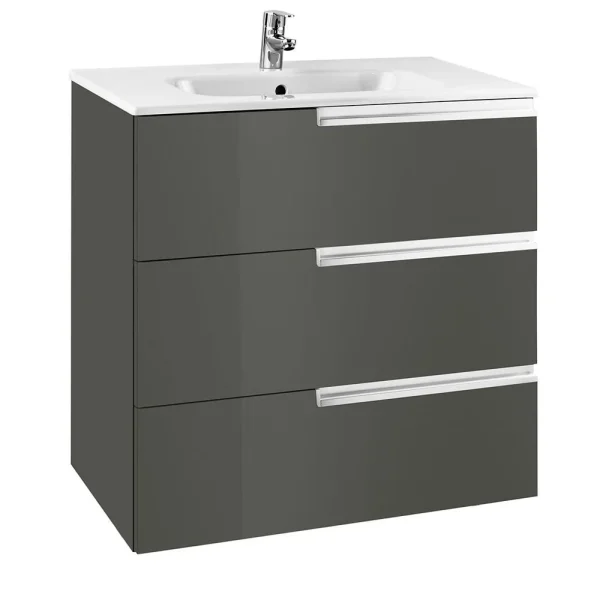 Roca Victoria N 600m 3 Drawer Wall Hung Vanity Unit   Gloss Anthracite Grey