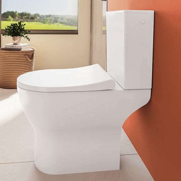 VitrA Evi Round Rimless Close Coupled Toilet   Open Back with Soft Close Seat - Image 14