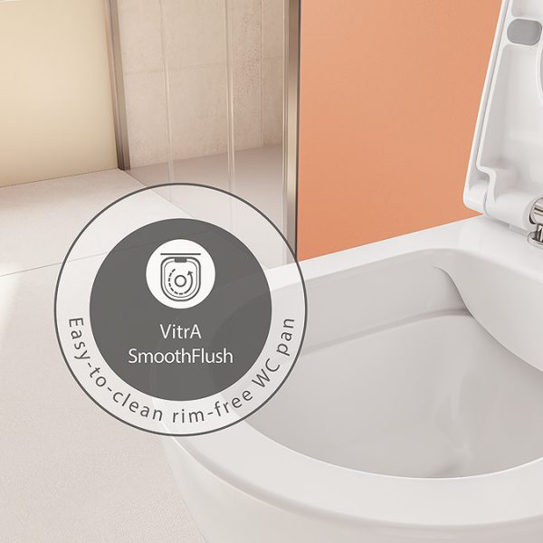 VitrA Evi Round Rimless Close Coupled Toilet   Open Back with Soft Close Seat - Image 9