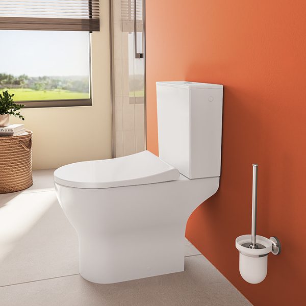 VitrA Evi Round Rimless Close Coupled Toilet   Open Back with Soft Close Seat - Image 10