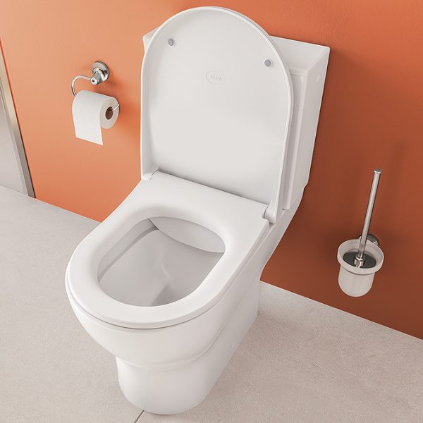VitrA Evi Round Rimless Close Coupled Toilet   Open Back with Soft Close Seat - Image 12