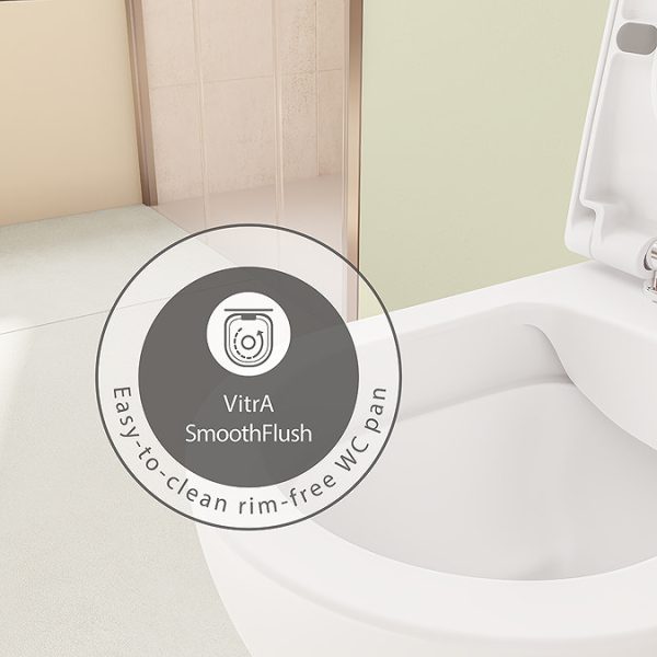 VitrA Evi Round Rimless Close Coupled Toilet   Back to Wall with Soft Close Seat - Image 7