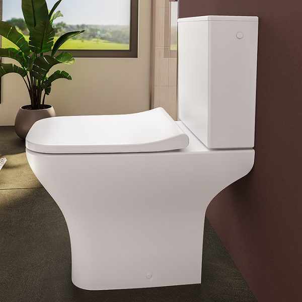 VitrA Evi Square Rimless Close Coupled Toilet   Open Back with Soft Close Seat - Image 12