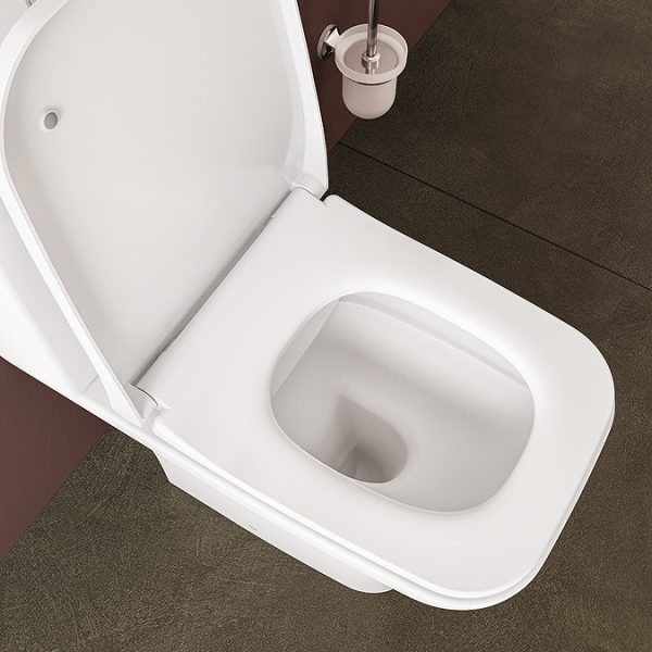 VitrA Evi Square Rimless Close Coupled Toilet   Open Back with Soft Close Seat - Image 2