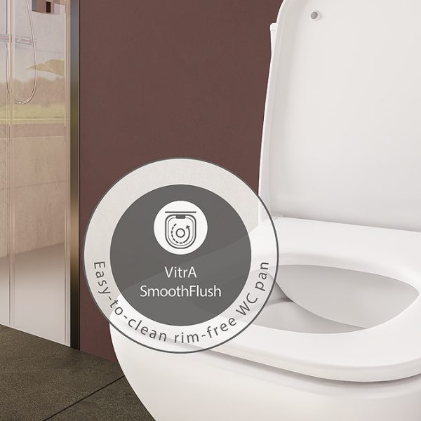 VitrA Evi Square Rimless Close Coupled Toilet   Open Back with Soft Close Seat - Image 7