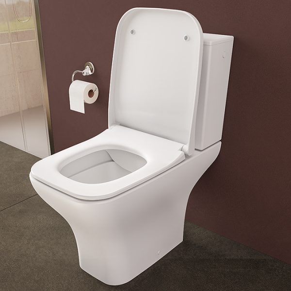 VitrA Evi Square Rimless Close Coupled Toilet   Open Back with Soft Close Seat - Image 10