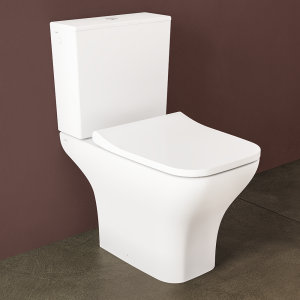 VitrA Evi Square Rimless Close Coupled Toilet   Open Back with Soft Close Seat
