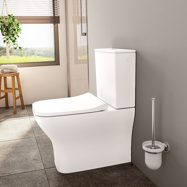 VitrA Evi Square Rimless Close Coupled Toilet   Back to Wall with Soft Close Seat - Image 7