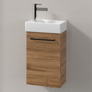 Villeroy and Boch Avento 360mm Wall Hung Vanity Unit & Basin   Kansas Oak with Black Handle