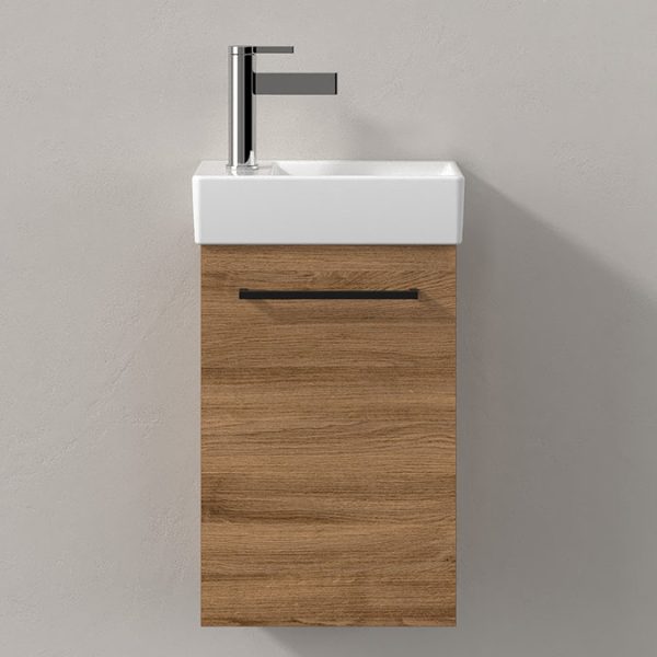 Villeroy and Boch Avento 360mm Wall Hung Vanity Unit & Basin   Kansas Oak with Black Handle - Image 3