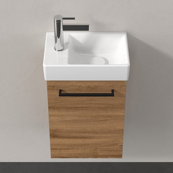 Villeroy and Boch Avento 360mm Wall Hung Vanity Unit & Basin   Kansas Oak with Black Handle - Image 4