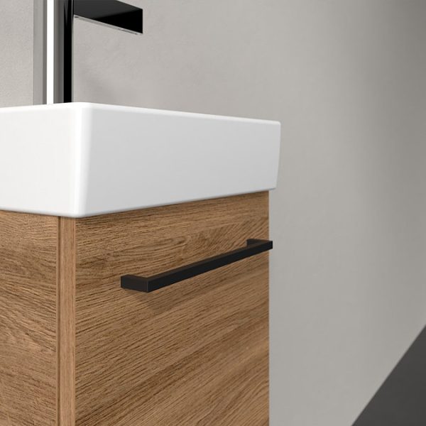 Villeroy and Boch Avento 360mm Wall Hung Vanity Unit & Basin   Kansas Oak with Black Handle - Image 2