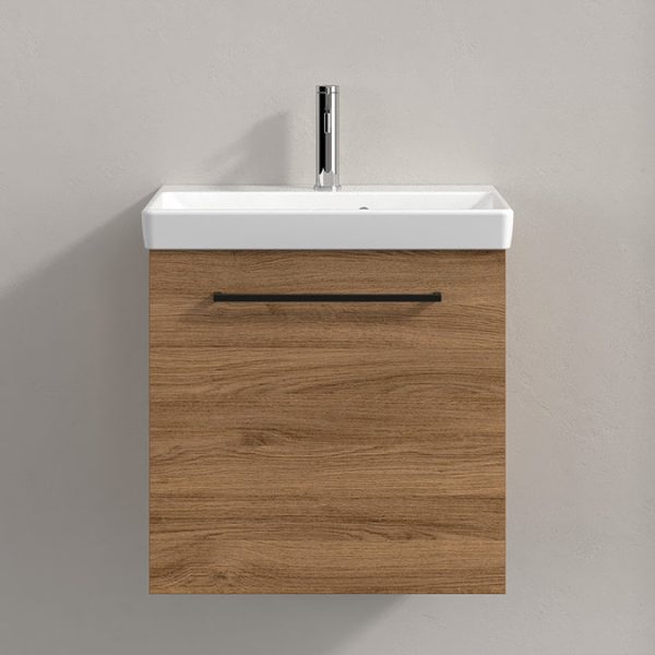 Villeroy and Boch Avento 550mm Wall Hung Vanity Unit & Basin   Kansas Oak with Black Handle - Image 3