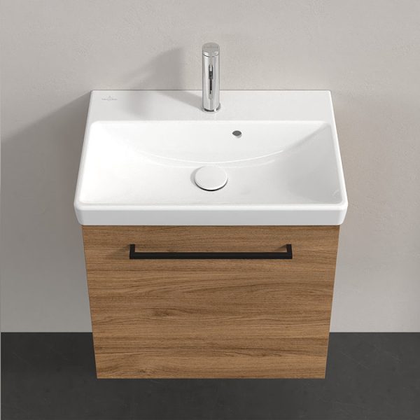 Villeroy and Boch Avento 550mm Wall Hung Vanity Unit & Basin   Kansas Oak with Black Handle - Image 4