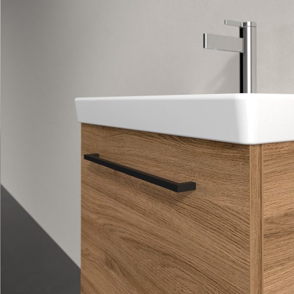Villeroy and Boch Avento 550mm Wall Hung Vanity Unit & Basin   Kansas Oak with Black Handle - Image 2