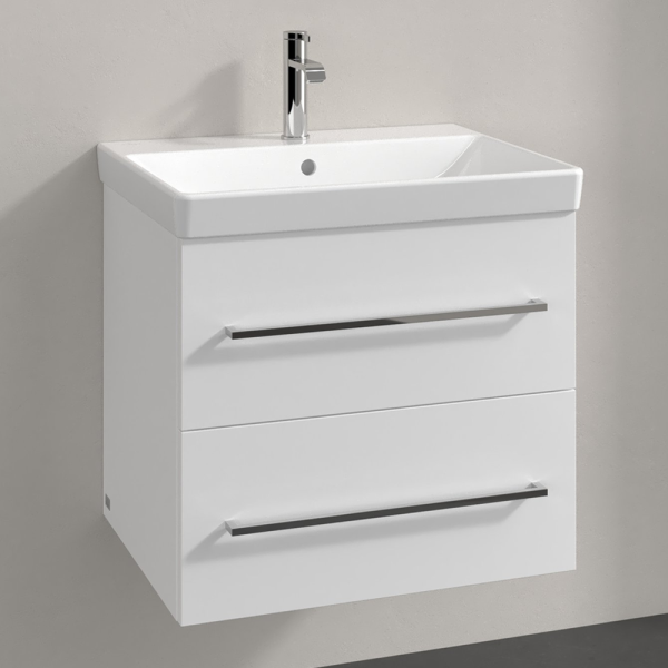 Villeroy and Boch Avento 600mm Wall Hung Vanity Unit & Basin   White with Chrome Handles