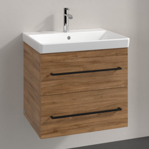 Villeroy and Boch Avento 600mm Wall Hung Vanity Unit & Basin   Kansas Oak with Black Handles