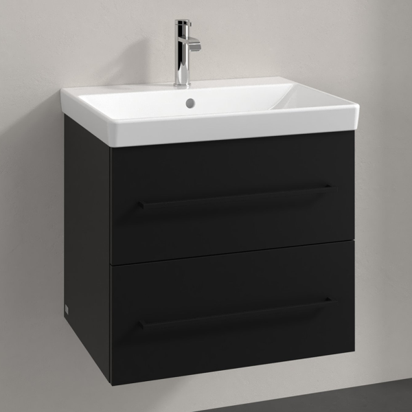 Villeroy and Boch Avento 600mm Wall Hung Vanity Unit & Basin   Volcano Black with Black Handles
