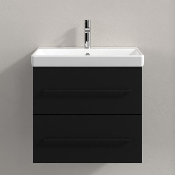 Villeroy and Boch Avento 600mm Wall Hung Vanity Unit & Basin   Volcano Black with Black Handles - Image 3