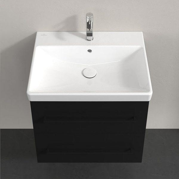 Villeroy and Boch Avento 600mm Wall Hung Vanity Unit & Basin   Volcano Black with Black Handles - Image 4