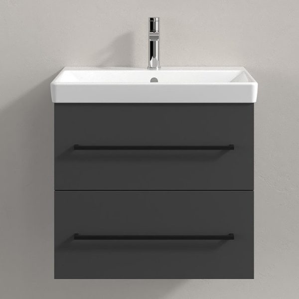 Villeroy and Boch Avento 600mm Wall Hung Vanity Unit & Basin   Graphite with Black Handles - Image 3