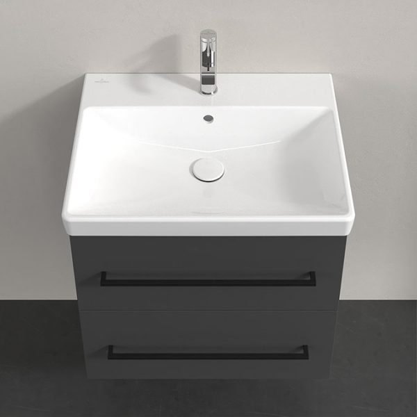 Villeroy and Boch Avento 600mm Wall Hung Vanity Unit & Basin   Graphite with Black Handles - Image 4