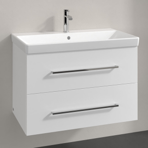 Villeroy and Boch Avento 800mm Wall Hung Vanity Unit & Basin   White with Chrome Handles