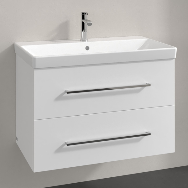 Villeroy and Boch Avento 800mm Wall Hung Vanity Unit & Basin   White with Chrome Handles